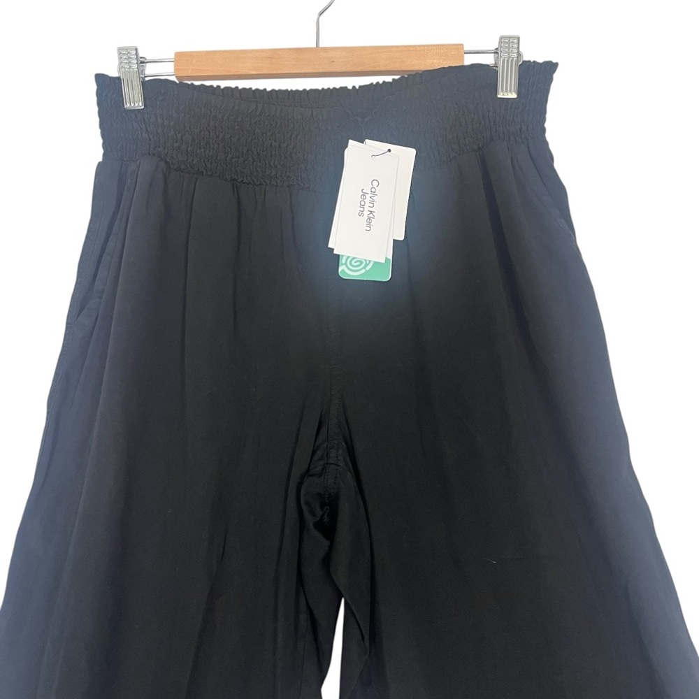 Calvin Klein Black Wide Leg Pant Womens Medium Black Pull On Smocked Palazzo NWT - Picture 3 of 10